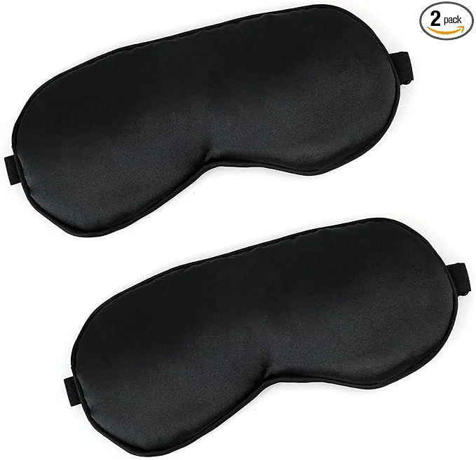 Reusable 2 PCS Black Satin Sleep Masks Adjustable Silk Eye Mask Refined