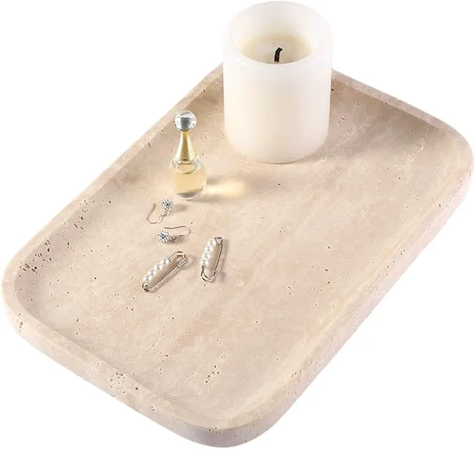 Fine Crafted Marble Vanity Tray for Dresser Organizer Travertine Bathroom Tray Countertop Quality