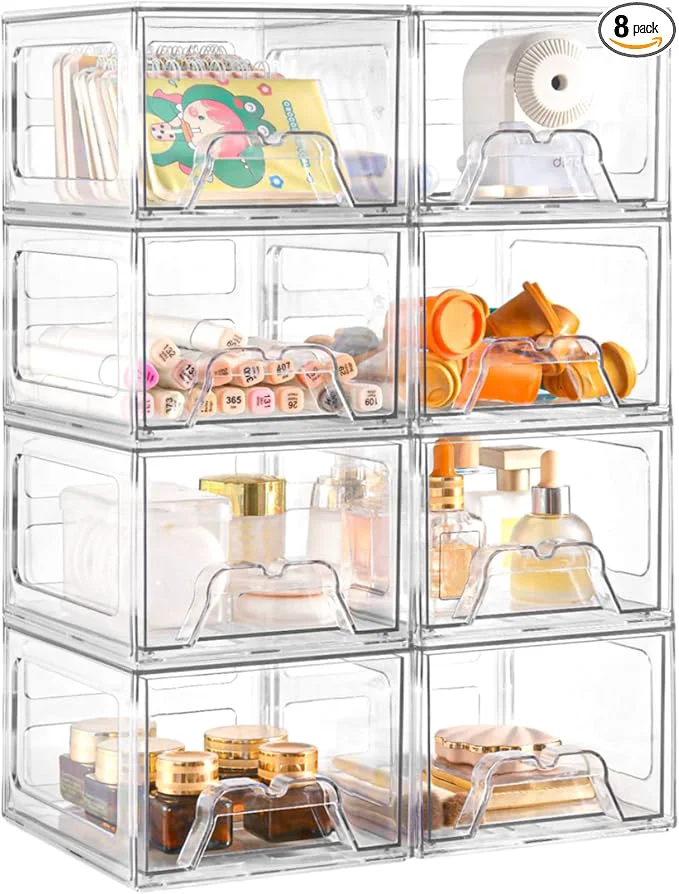 Functional Plastic Drawers Storage 8 Pack Clear Stackable Storage Drawers Acrylic Refined