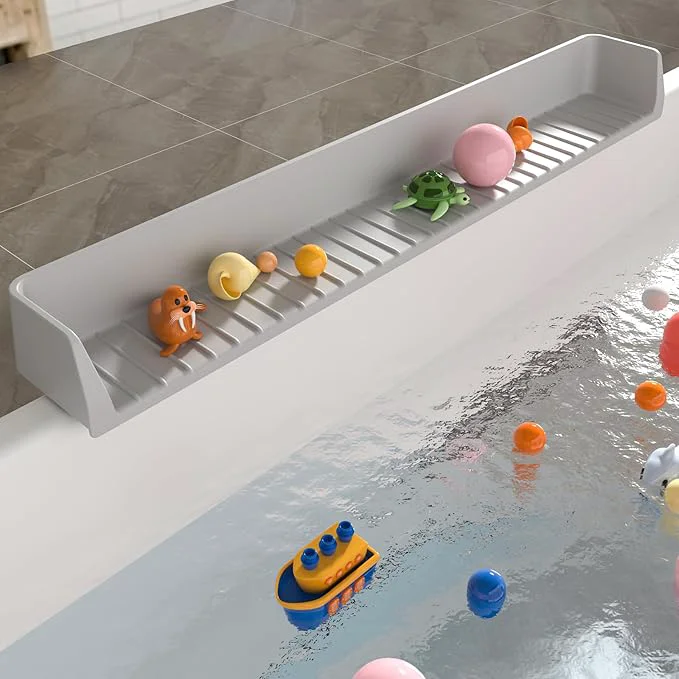 Comfortable Longer Bathtub Splash Guard for Tub Kids Bathtub Water Guards Play Shelf for Trusted