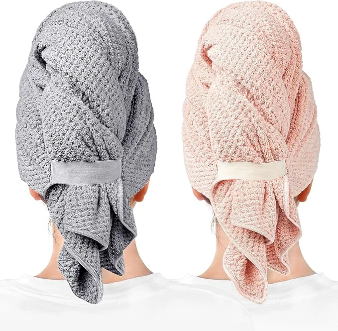 Trendy Microfiber Hair Towel Wrap Turban 2 Pack Large Super Absorbent Quick Dry Consistent