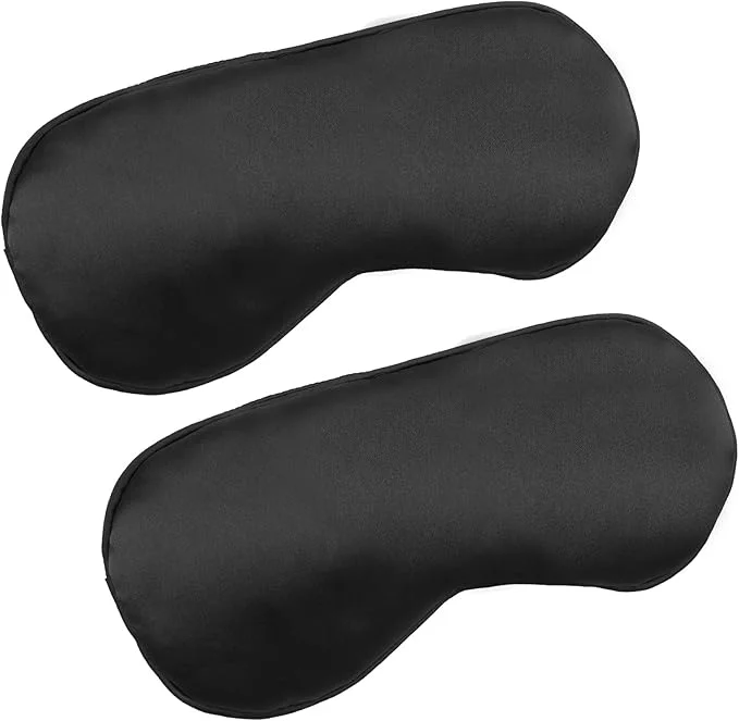 Exclusive 2 PCS Black Satin Sleep Masks Adjustable Silk Eye Mask Fashionable