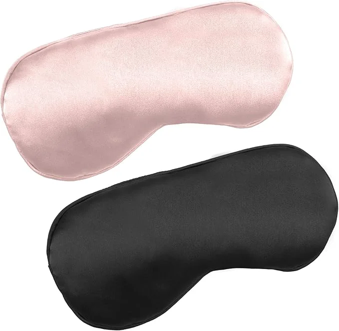 Next-Generation 2 PCS Black Pink Satin Sleep Masks Adjustable Silk Eye Mask Professional
