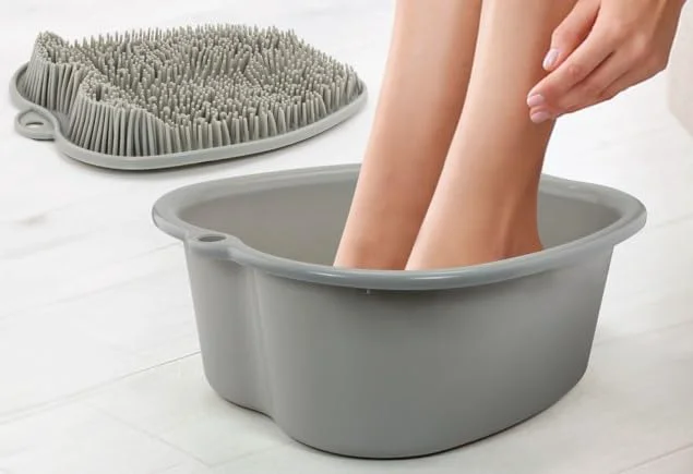 Refined ZENVY Foot Bath Tub and Silicone Foot Scrubber Massage Mat Set Enhanced
