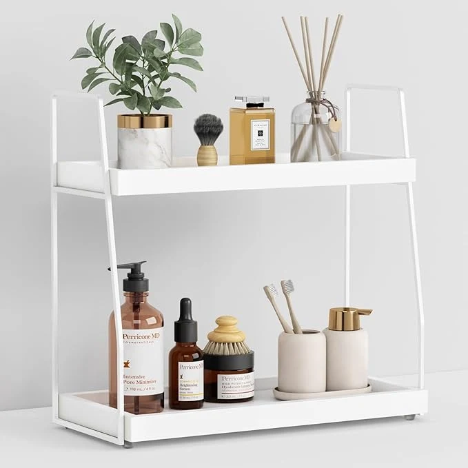 Superior Forbena White 2 Tier Bathroom Organizer Countertop Small Counter Top Organizer Fine