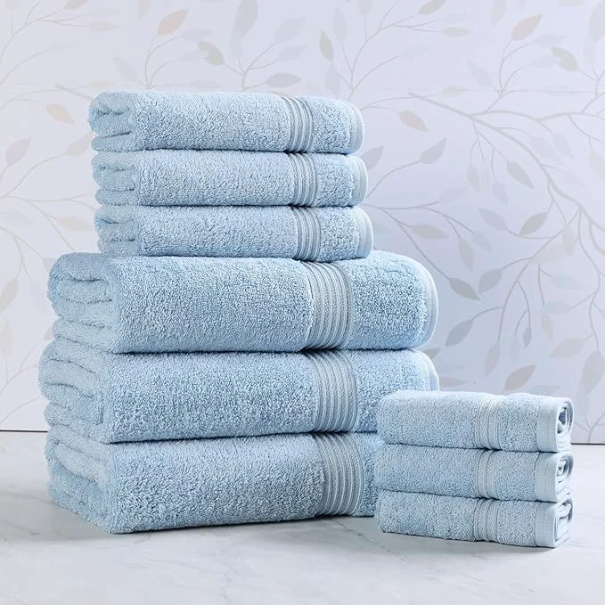 First-Class Superior Egyptian Cotton 9-Piece Towel Set Guest Bath Decor Essentials Detailed