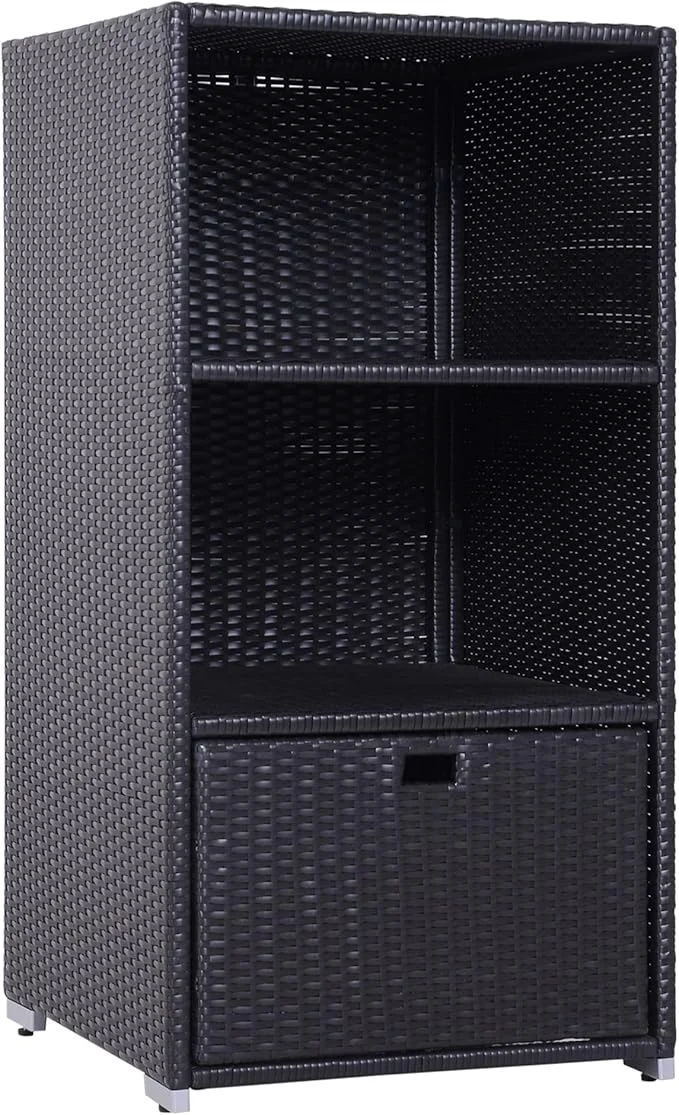 Original Outsunny Valet Pool Towel Rack Waterproof PE Plastic Rattan Wicker Storage Organic