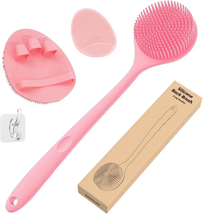 Solid Manmihealth Silicone Back Scrubber Shower Face Brush Set Gentle-Cleaning Safe