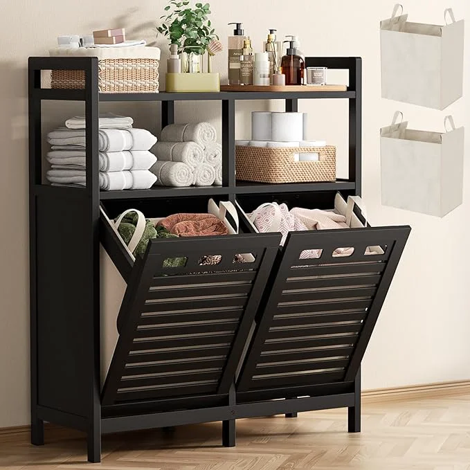 Elegant Homykic Tilt Out Laundry Hamper Cabinet Bamboo Double Laundry Hamper Superior