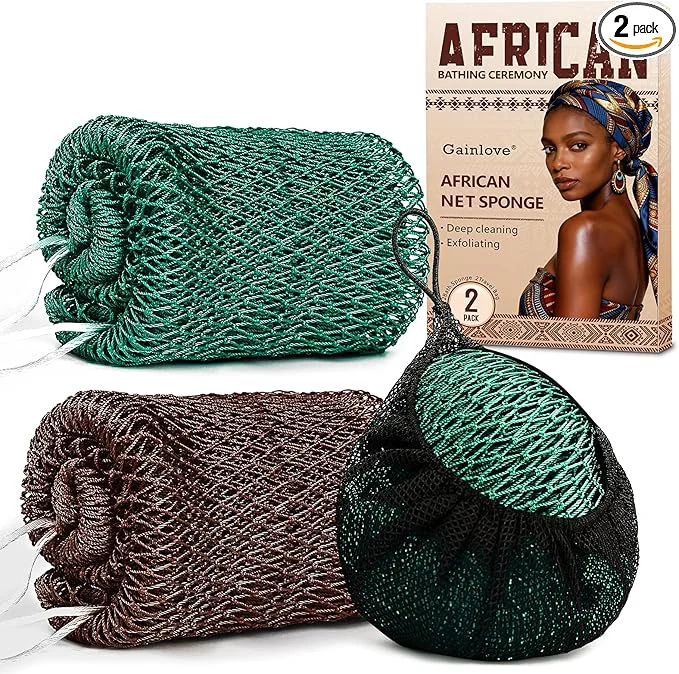 Expertly Made 2 Pack African Net Sponge Exfoliating Body Scrubber Bath Sponge Reusable