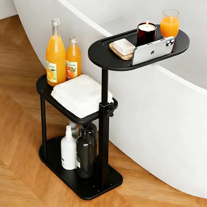 Recyclable 3-Tier standing Bathtub Tray Table Bamboo Swivel Bathtub Side Table High-Quality
