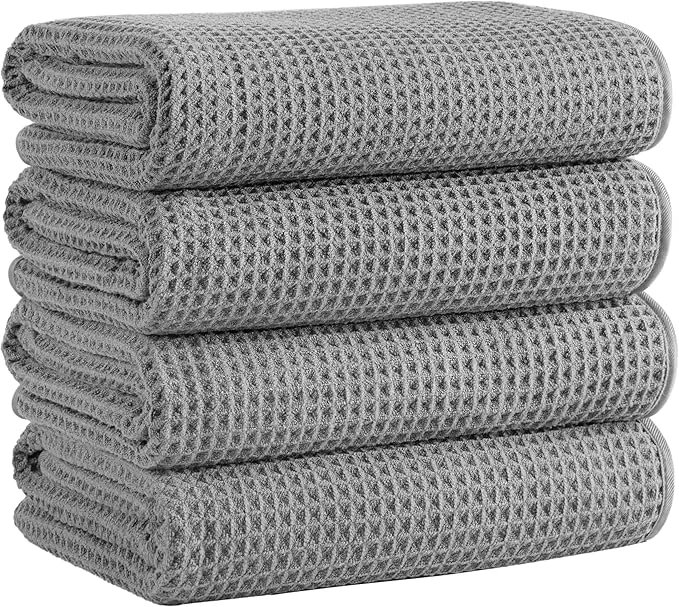 Relaxed Microfiber Waffle Bath Towels 4 Pieces Fast Drying Lint 430 GSM Artisan