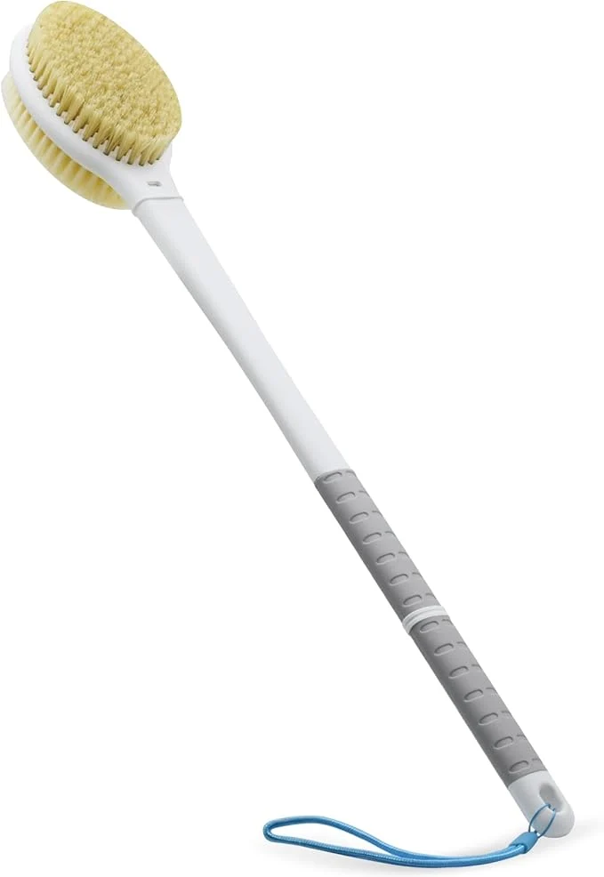 Certified Shower Brush with Soft and Stiff Bristles 20.5 Extra Long Handle Dual-Sided Lightweight