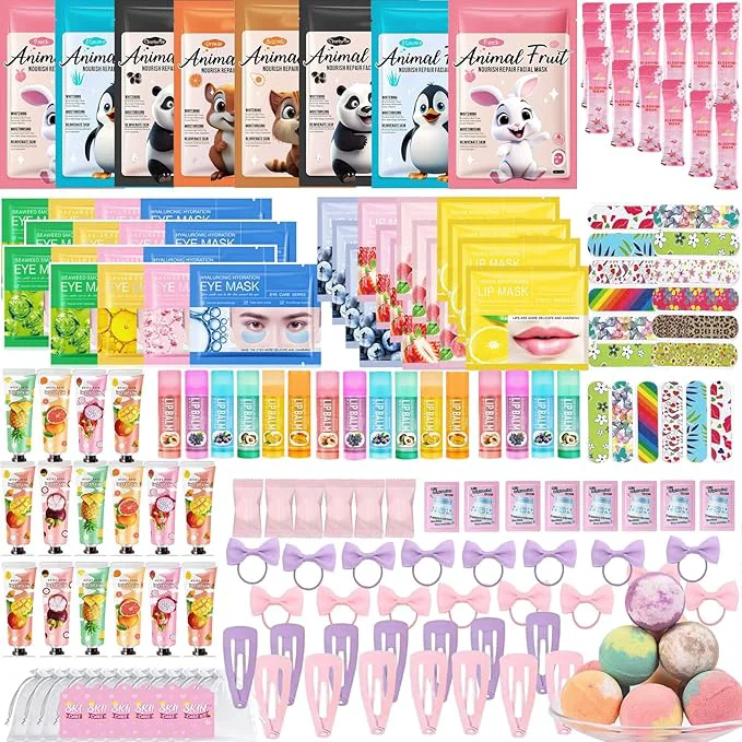 Fine 224PCS Spa Party Supplies for Girls Spa Party Favors Include Face Masks Long-Lasting