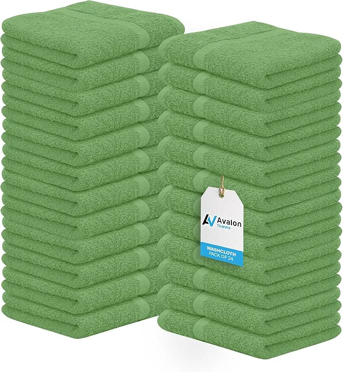 Durable Avalon Towels Cotton Washcloths 24-Pack – 12 x 12 Inch Sage Green Super Soft Environmentally Friendly