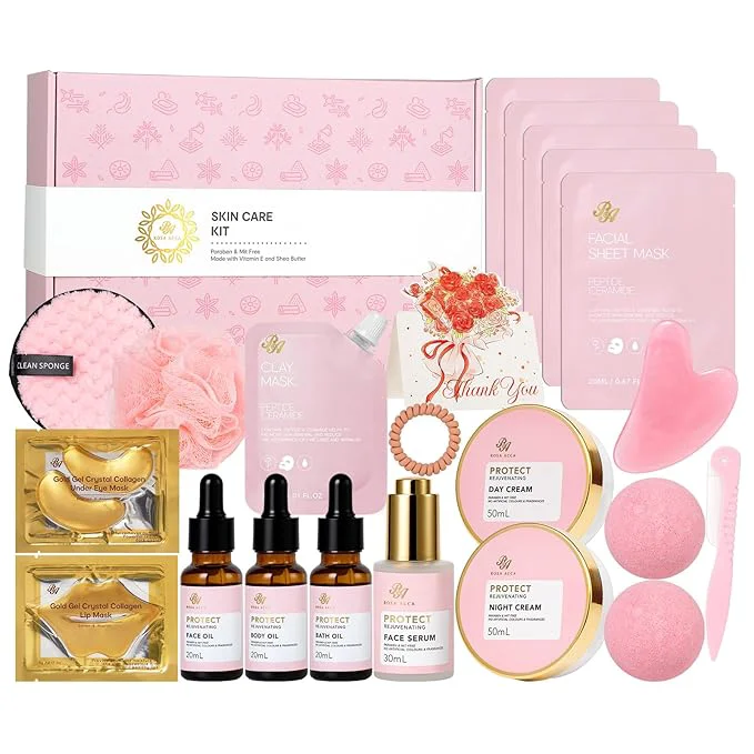 Safe Mother’s Day Gifts for Mom Rose 23 Pcs Facial Skin Care Set Bath and Body Lightweight