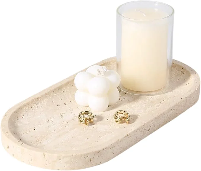 Premium Material Koville Natural Marble Tray for Bathroom Counter Vanity Tray Stone Trays for Fine Crafted