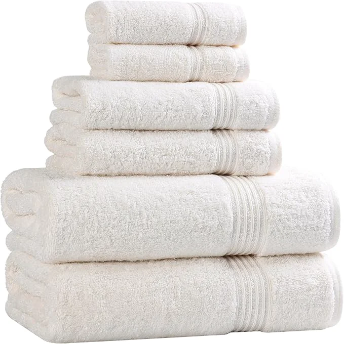 Pure Superior Egyptian Cotton 6-Piece Towel Set Bathroom Essentials Towels Elite
