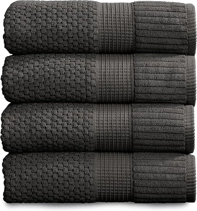 Superior NY Loft Cotton 4 Pack Bath Towels Dark Grey OEKO-TEX Machine Fashionable