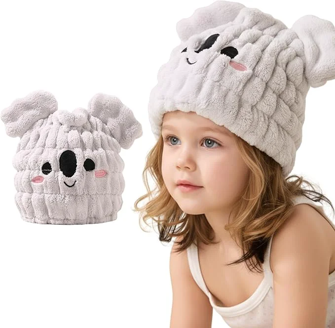 Flexible Microfiber Hair Towel Wrap for Kids Koala Dry Hair Cap Suck Water Absorbent Proven
