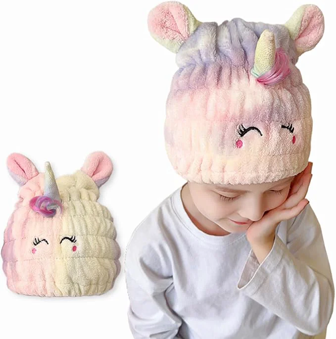 Stylish Microfiber Hair Towel Wrap for Kids Unicorn Dry Hair Cap Suck Water Absorbent Sophisticated