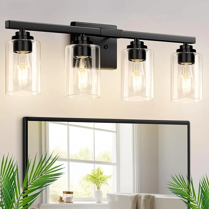 Long-Lasting VerRon 4 Lights Bathroom Light Fixtures Matte Black Modern Vanity Lights Over Refined