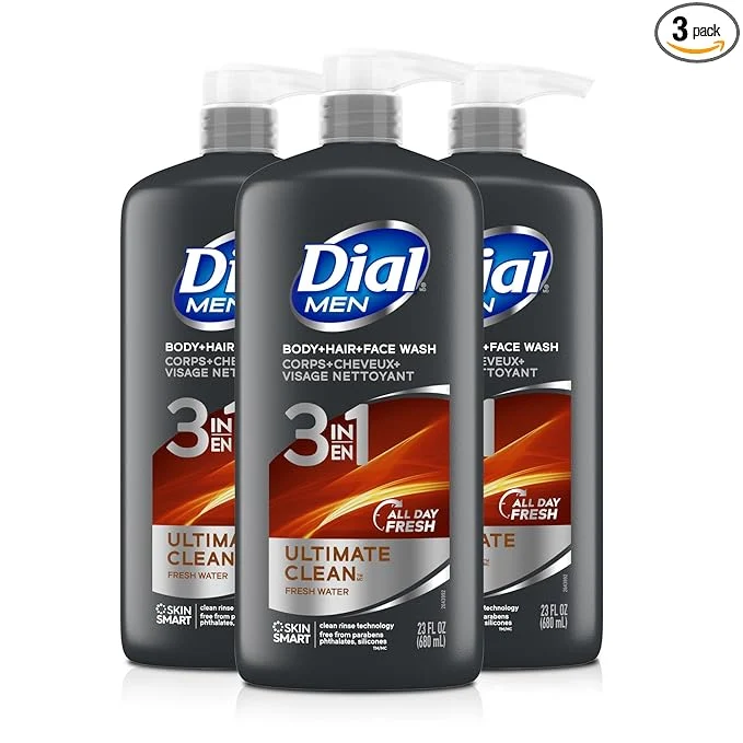 Practical Dial Men 3 in 1 Body Hair and Face Wash 16 Fl Oz Cleanses Deep Gentle on Innovative