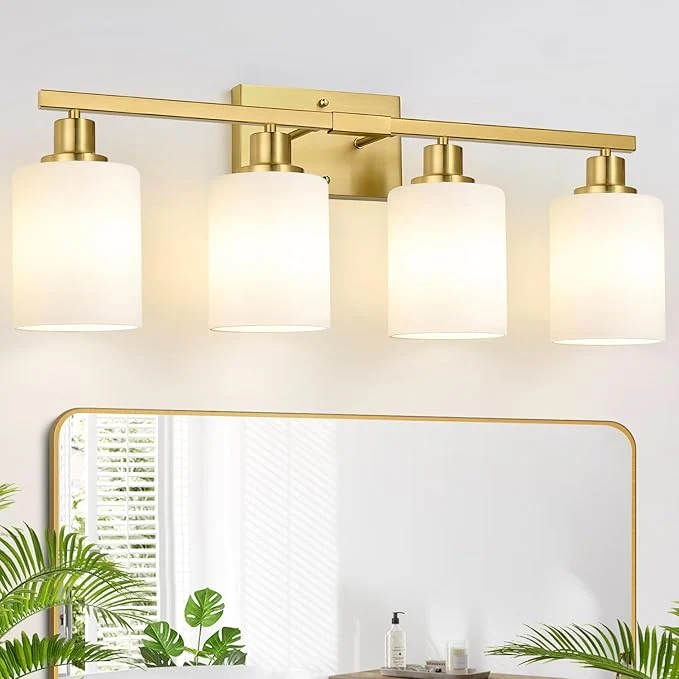 Enhanced MOKATNG 4-Light Bathroom Light Fixtures Brushed Gold Vanity Light Organic