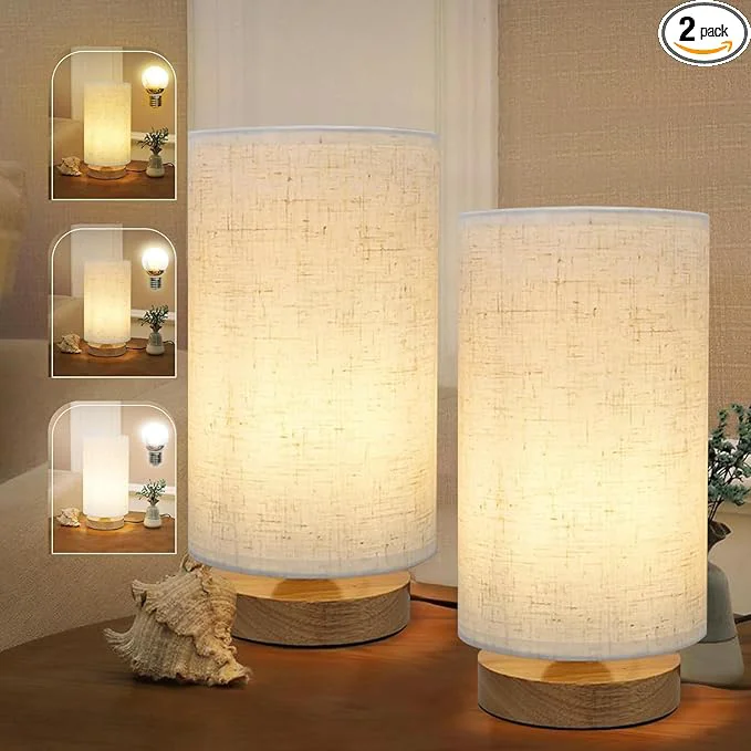 Green Minimalist Bedside Table Lamps for Bedrooms Set of 2 3 Color Temperature Flexible