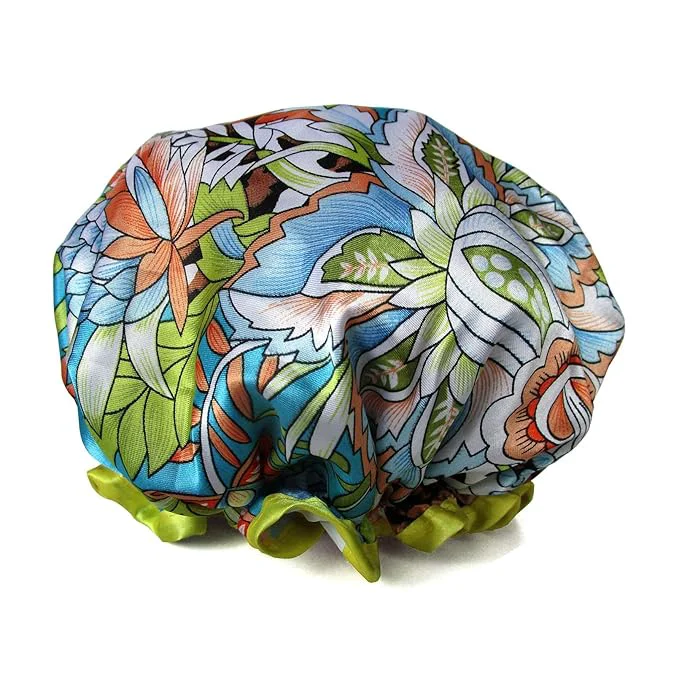 Traditional Shower Cap for Women Reusable Waterproof Shower Hat Adjustable Double Layer Fashionable