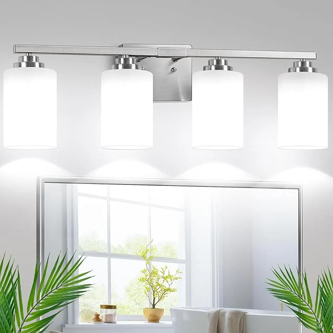 Organic Brushed Nickel 4-Light Bathroom Light Fixtures Classic Wall Light Fixture Effective
