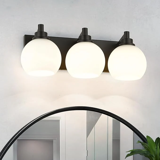 Effective Bathroom Light Fixtures 3-Light Matte Black Vanity Light Modern Wall Sconces Casual