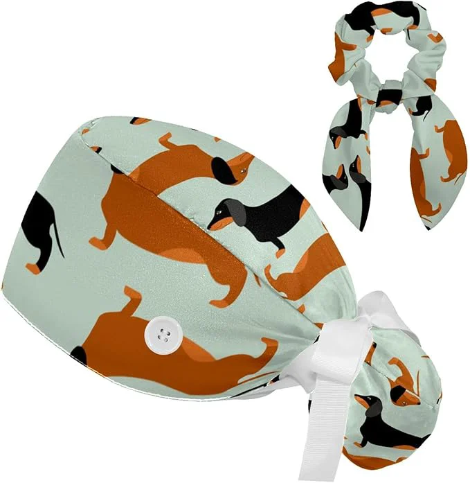 Dependable Adjustable Brown Dachshund Dog Blue Surgical Scrub Cap Lightweight