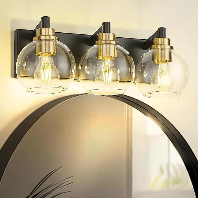 Exclusive Bathroom Light Fixtures 3-Light Black and Gold Bathroom Vanity Light Modern Lightweight