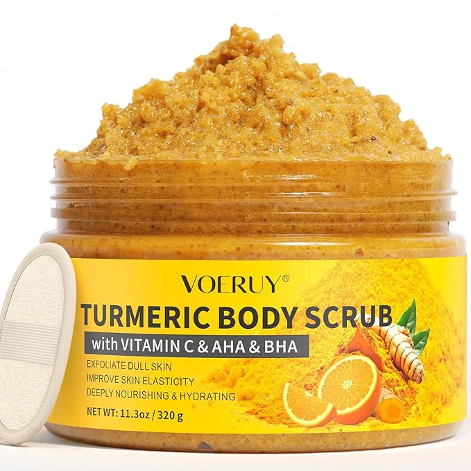 Fine VOERUY Turmeric Body Scrub 10 AHA BHA Vitamin C Exfoliating Body Scrub Consistent