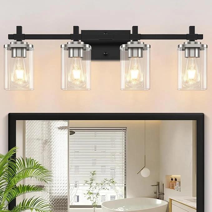 First-Class 4-Lights Black and Brushed Nickel Vanity Lights Enhanced