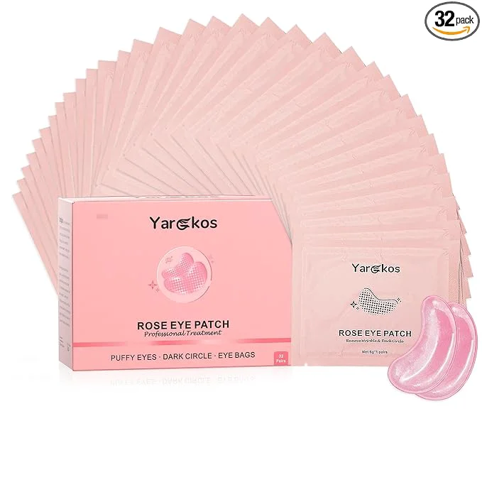 Lightweight 32 Pairs Pink Under Eye Patches Rose Cooling Hydrating Eye Mask Organic