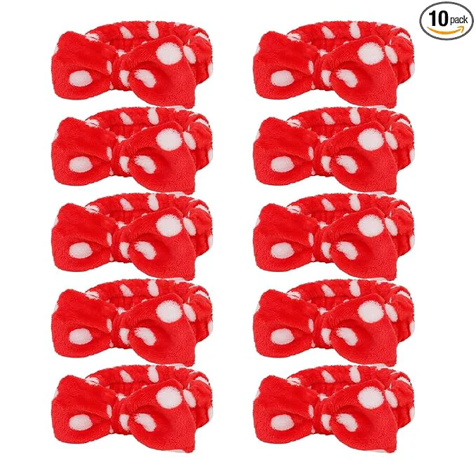 Convenient Casoty 10 Pcs Red Dot Makeup Headbands Spa Gifts Organic