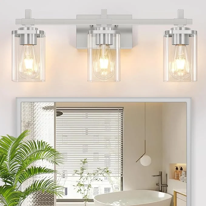 Superior Brushed Nickel Bathroom Light Fixtures 3-Lights Bathroom Vanity Light Flexible