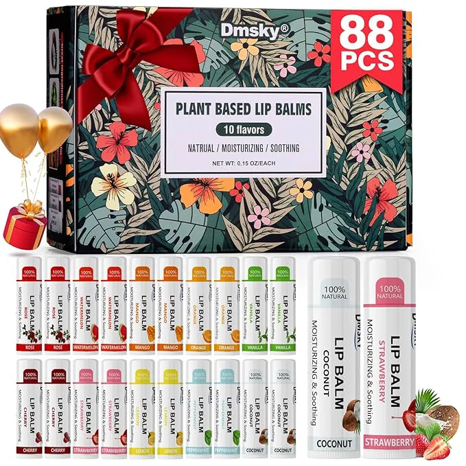 Traditional 88 Pack Lip Balm Bulk Fruit Lip Balm Variety Pack Natural Moisturizing Balms Sustainable