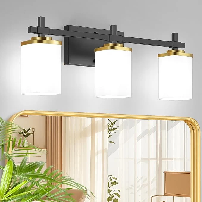 High-Grade 3-Lights Black and Gold Bathroom Lighting Fixtures Over Mirror Anti-Rust Excellent