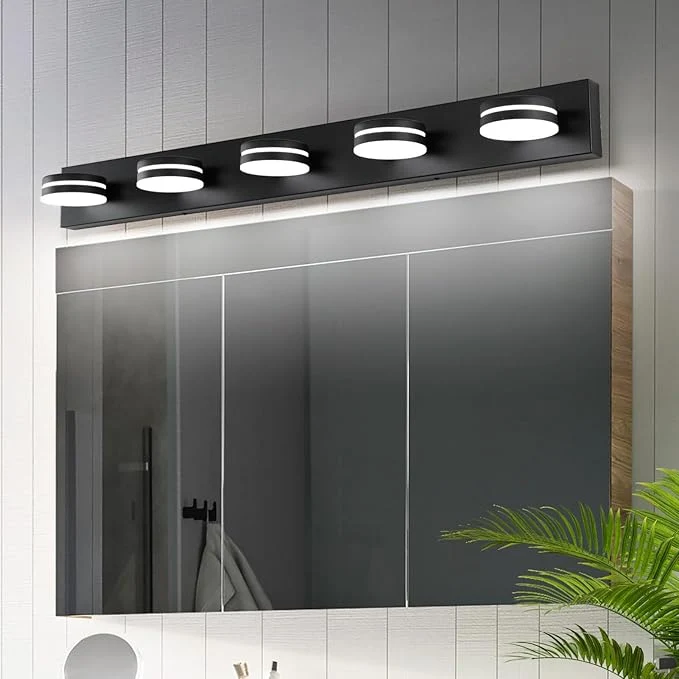 Optimized 5 Light Bathroom Vanity Light 30W LED Black Bathroom Light Fixtures Over Mirror Green