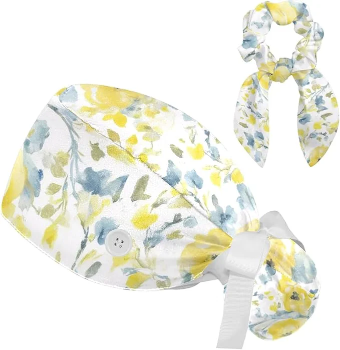 Elegant Scrub Cap with Hair Scrunchy Ponytail Holder Surgical Cap Contemporary