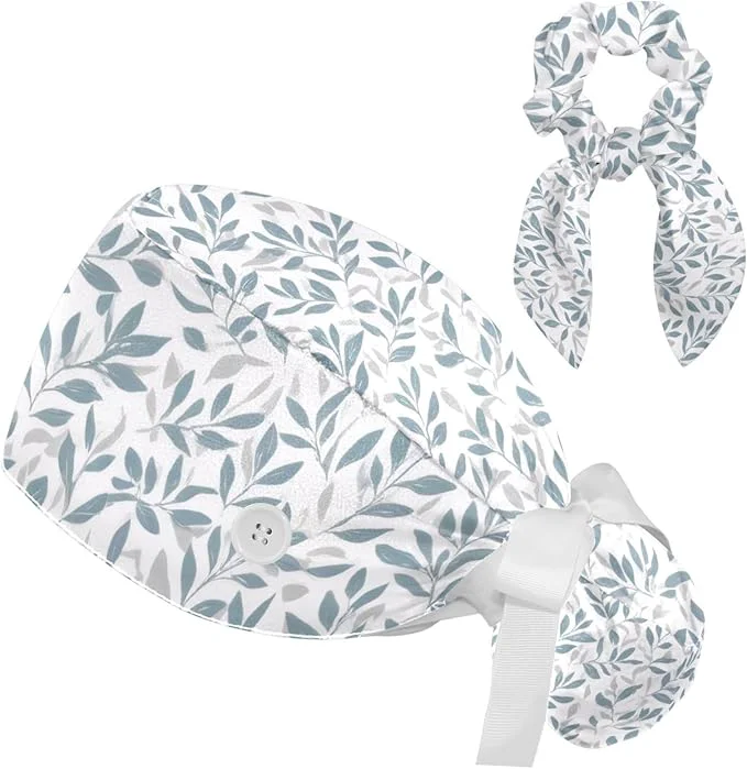 Trendy Scrub Cap with Hair Scrunchy Ponytail Holder Surgical Cap Relaxed