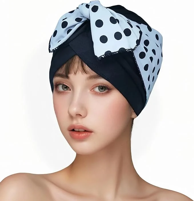 Smooth Luckiest MAP Swim Caps Women Adult Retro Polka Dot Bowknot SwimCap Traditional