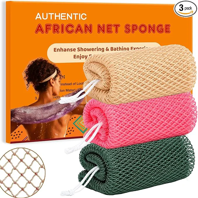 Classic African Net Sponge 3 Pieces African Exfoliating Net Sponge Body Back Unique