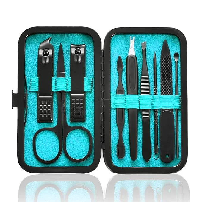 Convenient HANTEKAS Manicure Set 9 in 1 Stainless Steel Nail Clippers Scissors Pedicure Advanced