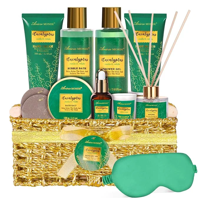 Luxury Gift Baskets for her Spa Gifts for Women-13pcs Eucalyptus At Home Spa Kit Durable