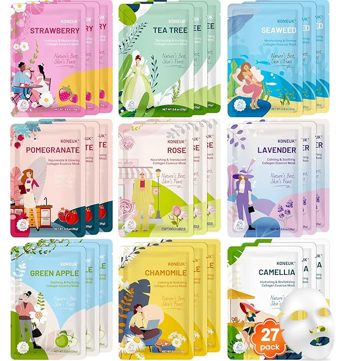 Premium KONEUK 27 Pack Collagen Sheet Face Masks Skincare Enhanced