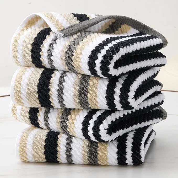 Environmentally Friendly VOOVA MOVAS Black Gray Striped Cotton Hand Towels Prestigious